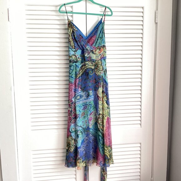 Talbots Womens Silk Midi Dress Multicolor Paisley Pattern V-Neck Spaghetti Strap - Picture 7 of 15